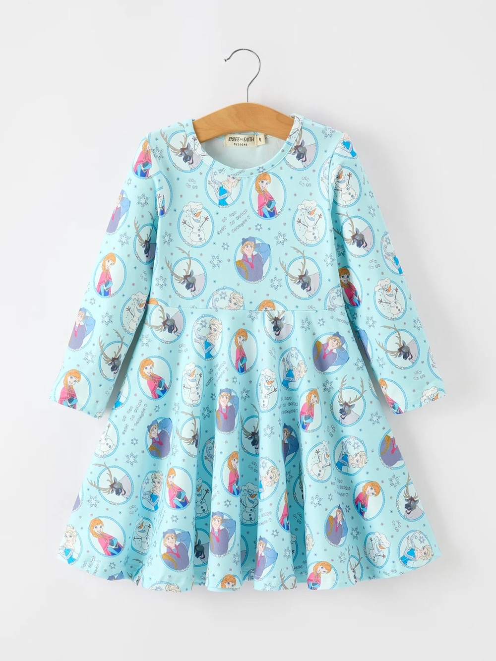 Rylee Faith Girls Winter Portrait Print Long Sleeve Twirl Dress 2T